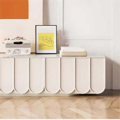 White Stone Rectangular Long TV Stand