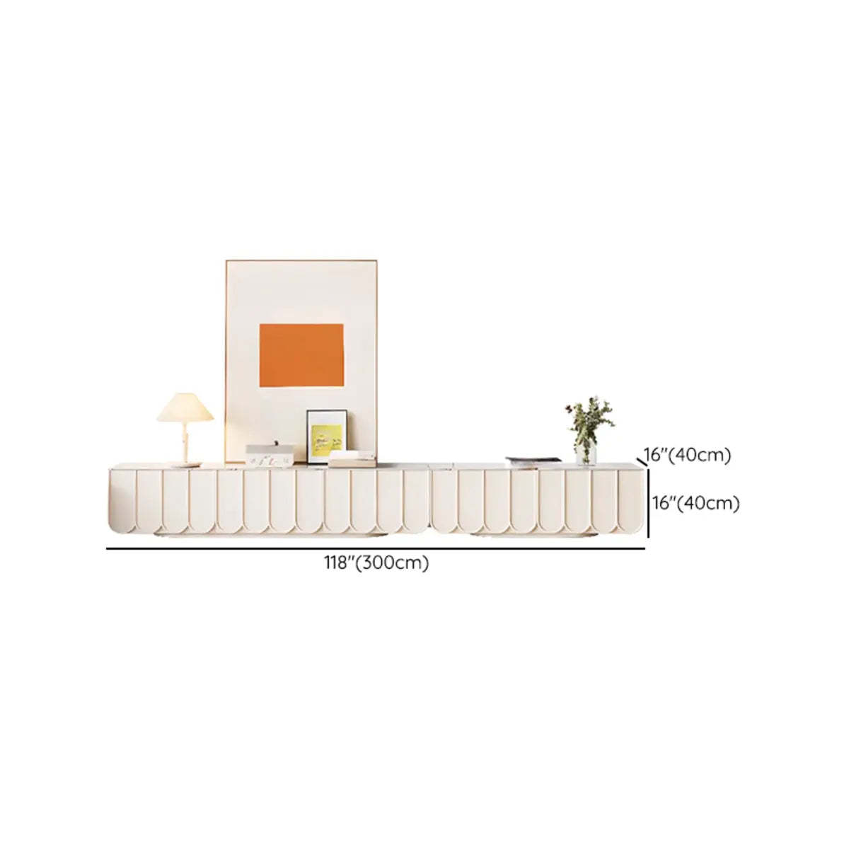 White Stone Rectangular Long TV Stand