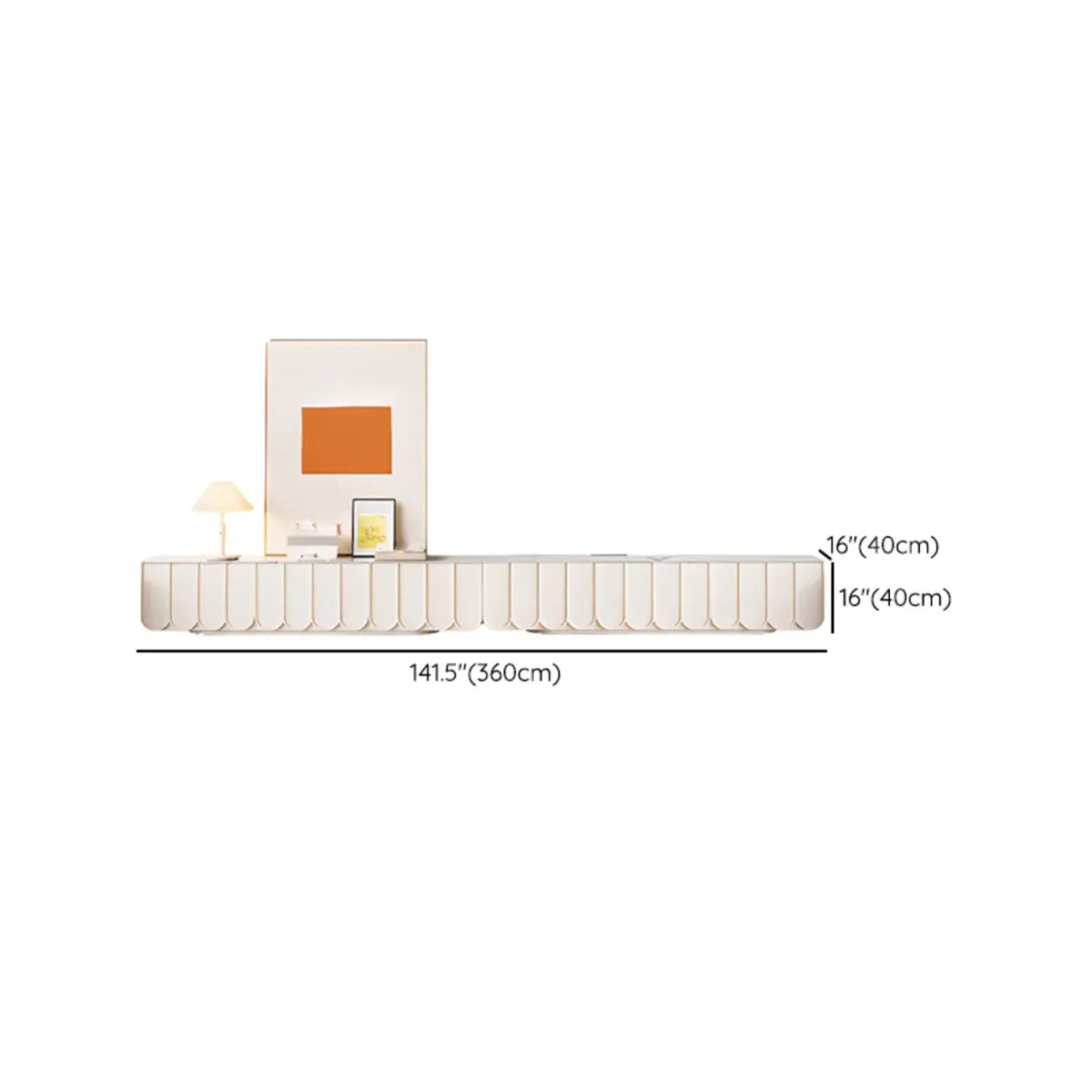 White Stone Rectangular Long TV Stand