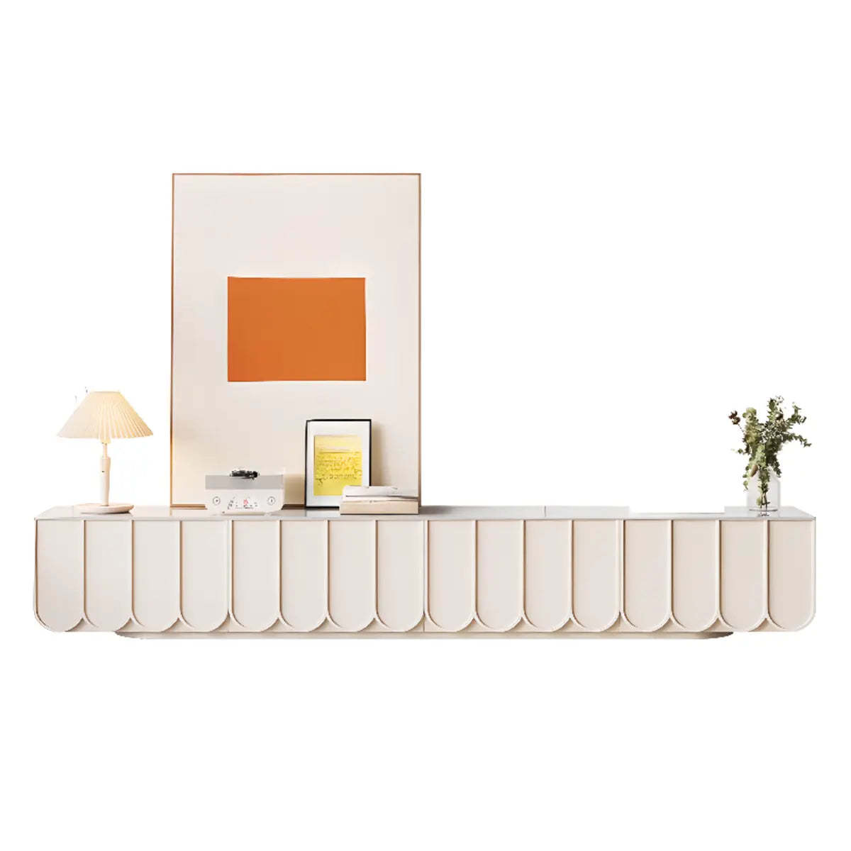 White Stone Rectangular Long TV Stand