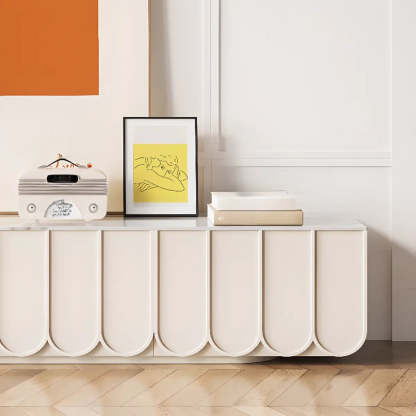 White Stone Rectangular Long TV Stand