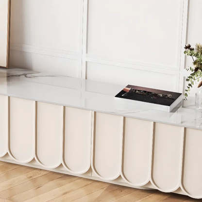 White Stone Rectangular Long TV Stand