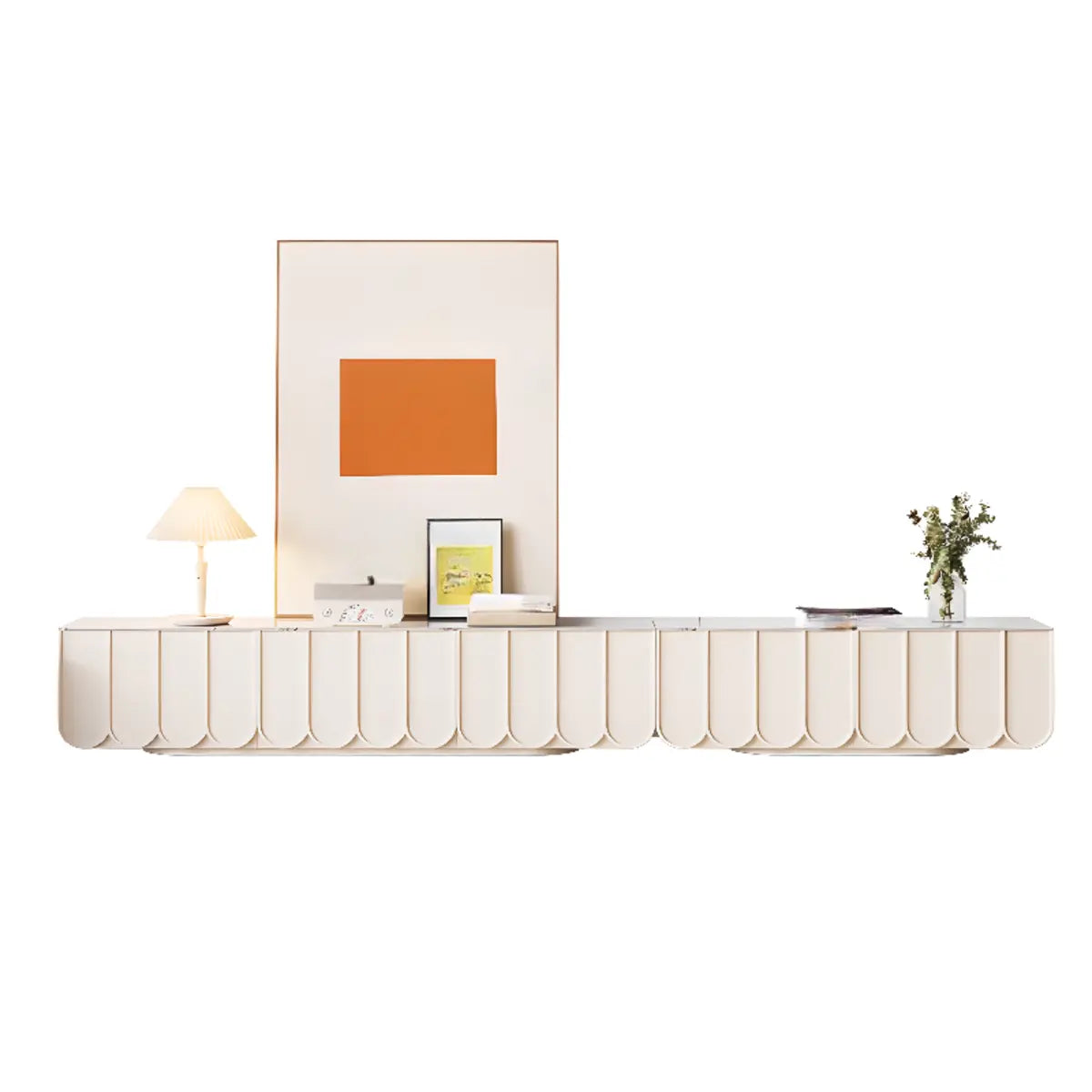 White Stone Rectangular Long TV Stand