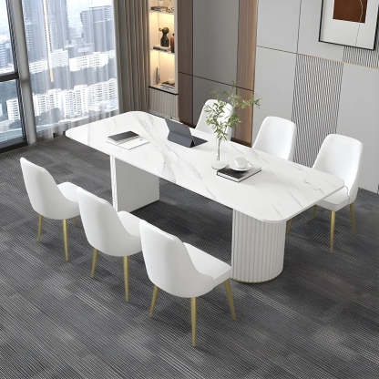 White Stone Rectangular Sled Meeting Table for 6 — Black / Table Only