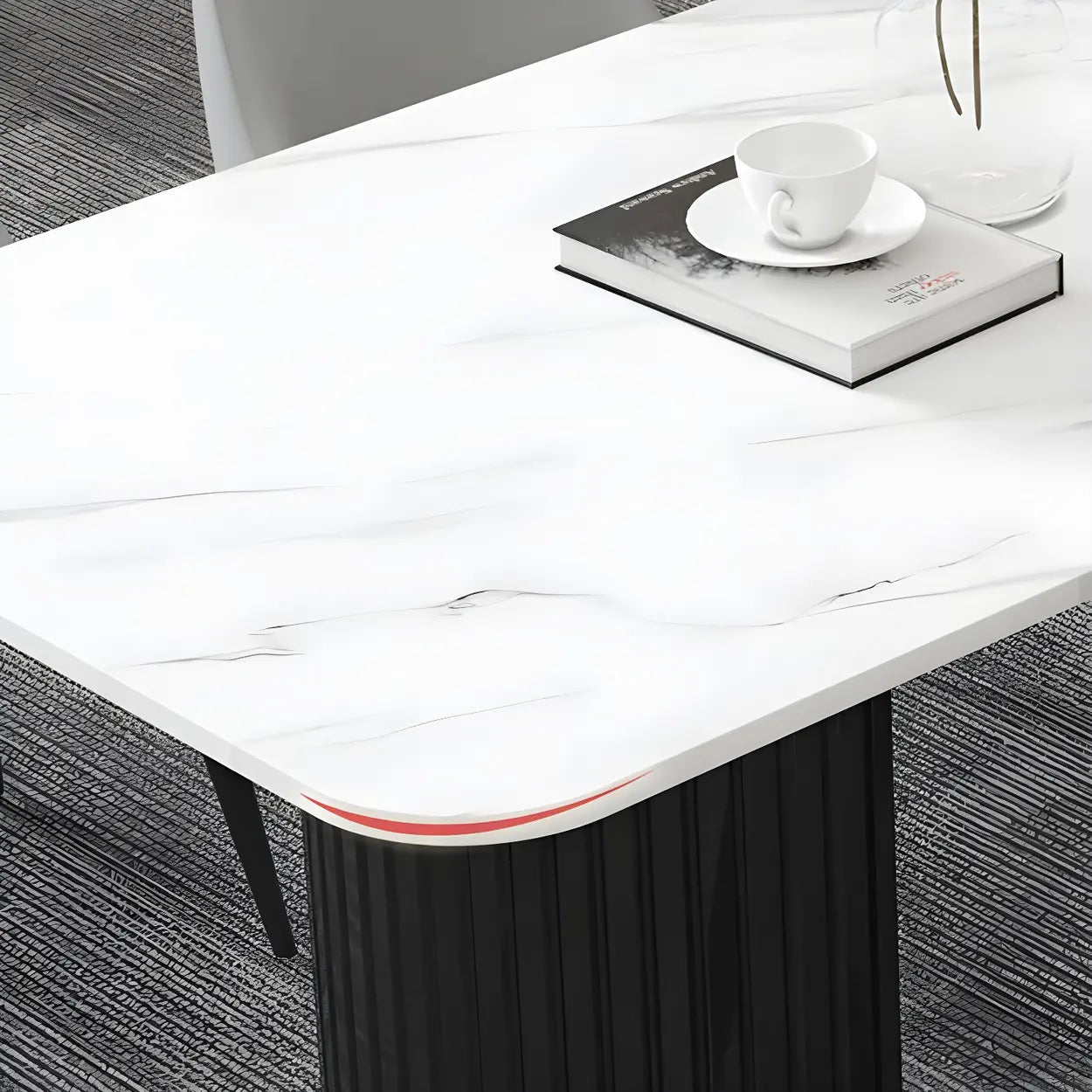 White Stone Rectangular Sled Meeting Table for 6 — White / Table Only