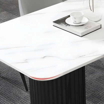 White Stone Rectangular Sled Meeting Table for 6 — White / Table Only