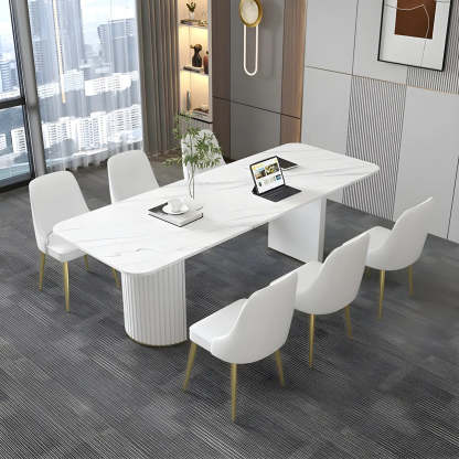 White Stone Rectangular Sled Meeting Table for 6 — Black / Table Only
