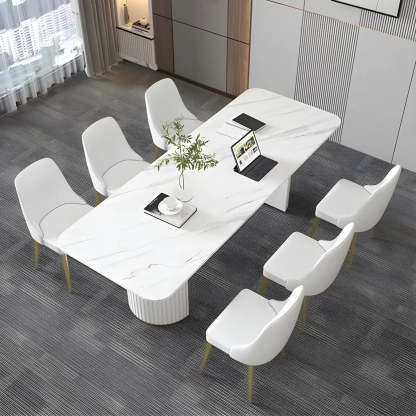 White Stone Rectangular Sled Meeting Table for 6 — White / Table Only