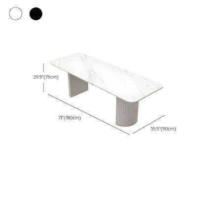 White Stone Rectangular Sled Meeting Table for 6