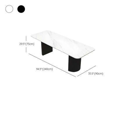 White Stone Rectangular Sled Meeting Table for 6
