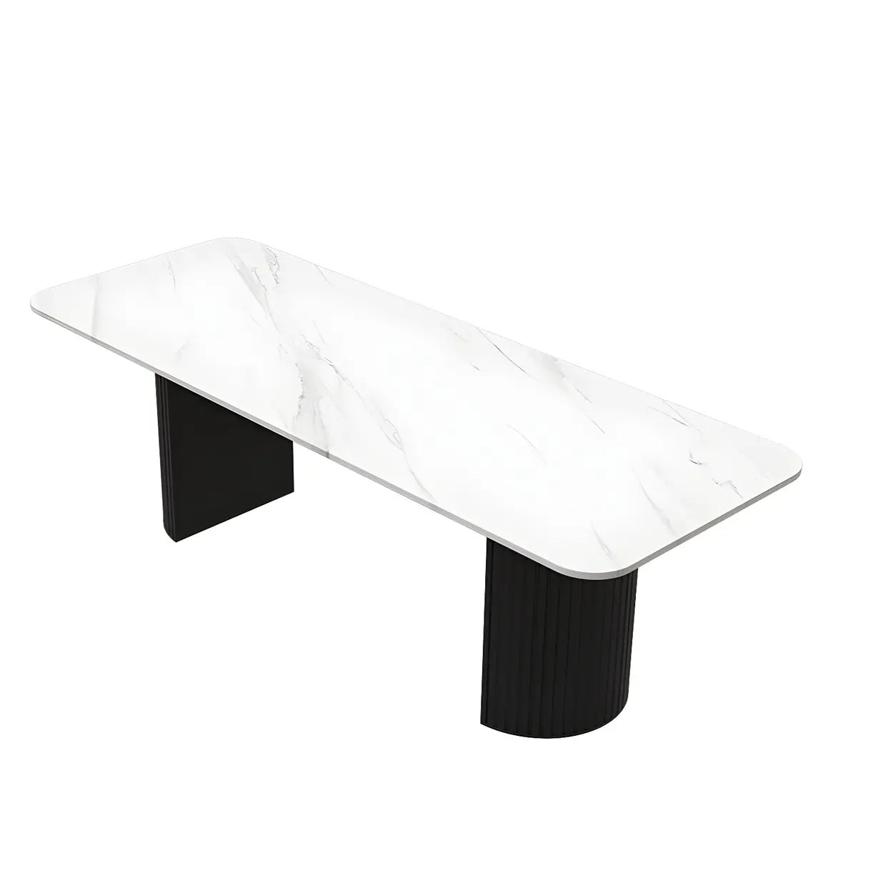 White Stone Rectangular Sled Meeting Table for 6 — White / Table Only