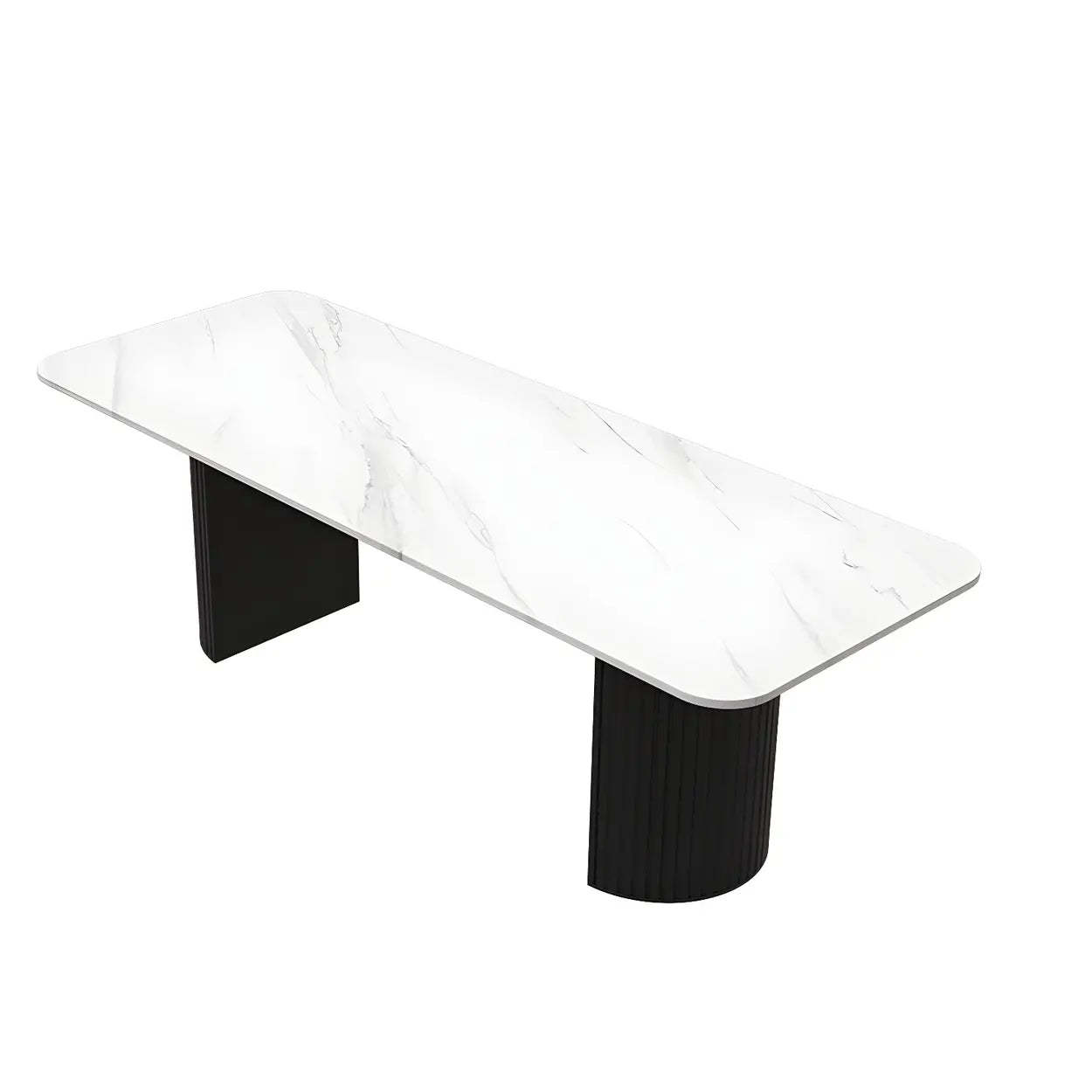White Stone Rectangular Sled Meeting Table for 6 — White / Table Only