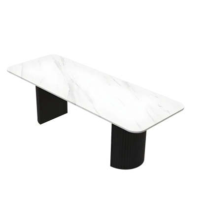 White Stone Rectangular Sled Meeting Table for 6 — White / Table Only