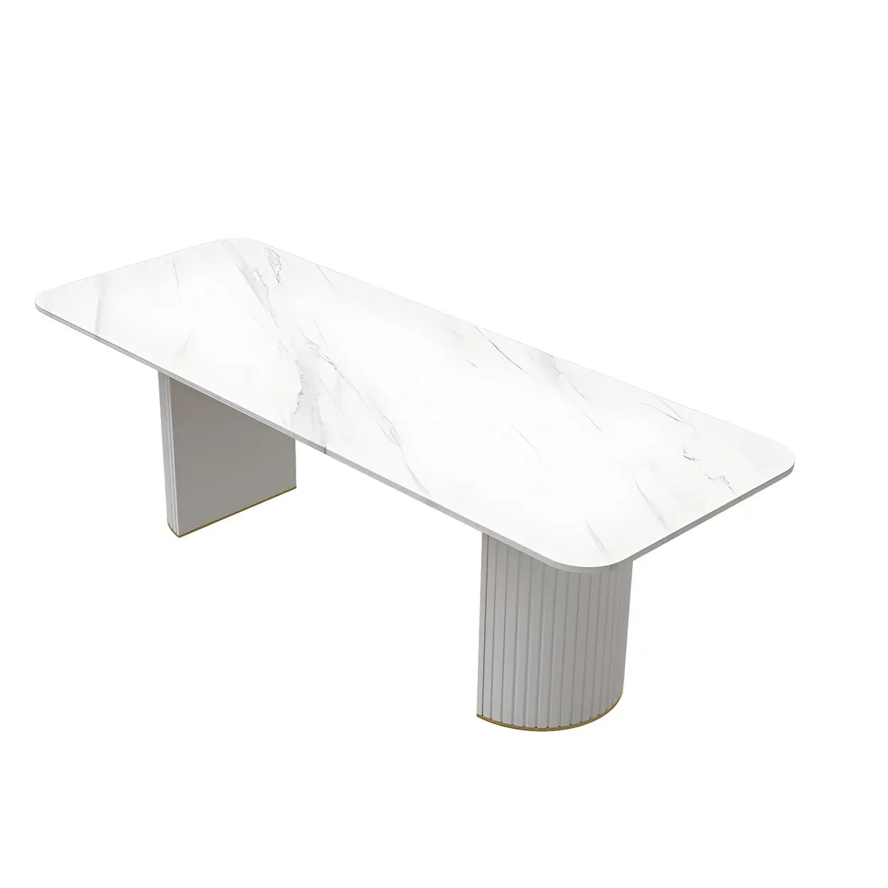 White Stone Rectangular Sled Meeting Table for 6 — Black / Table Only