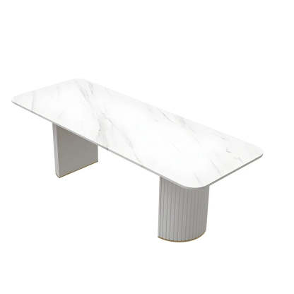 White Stone Rectangular Sled Meeting Table for 6 — Black / Table Only