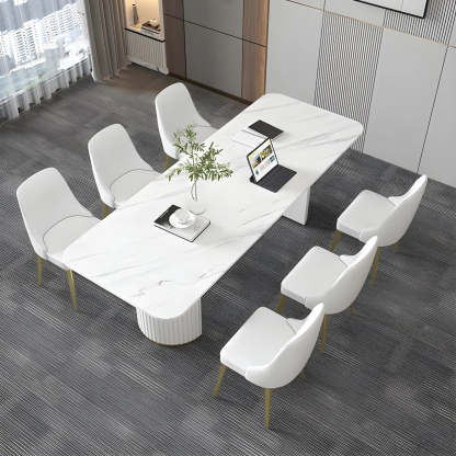 White Stone Rectangular Sled Meeting Table for 6 — White / Table Only