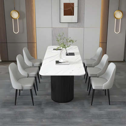 White Stone Rectangular Sled Meeting Table for 6 — White / Table Only