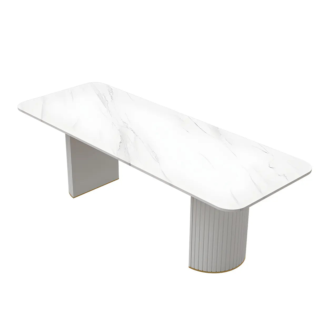 White Stone Rectangular Sled Meeting Table for 6 — Black / Table Only