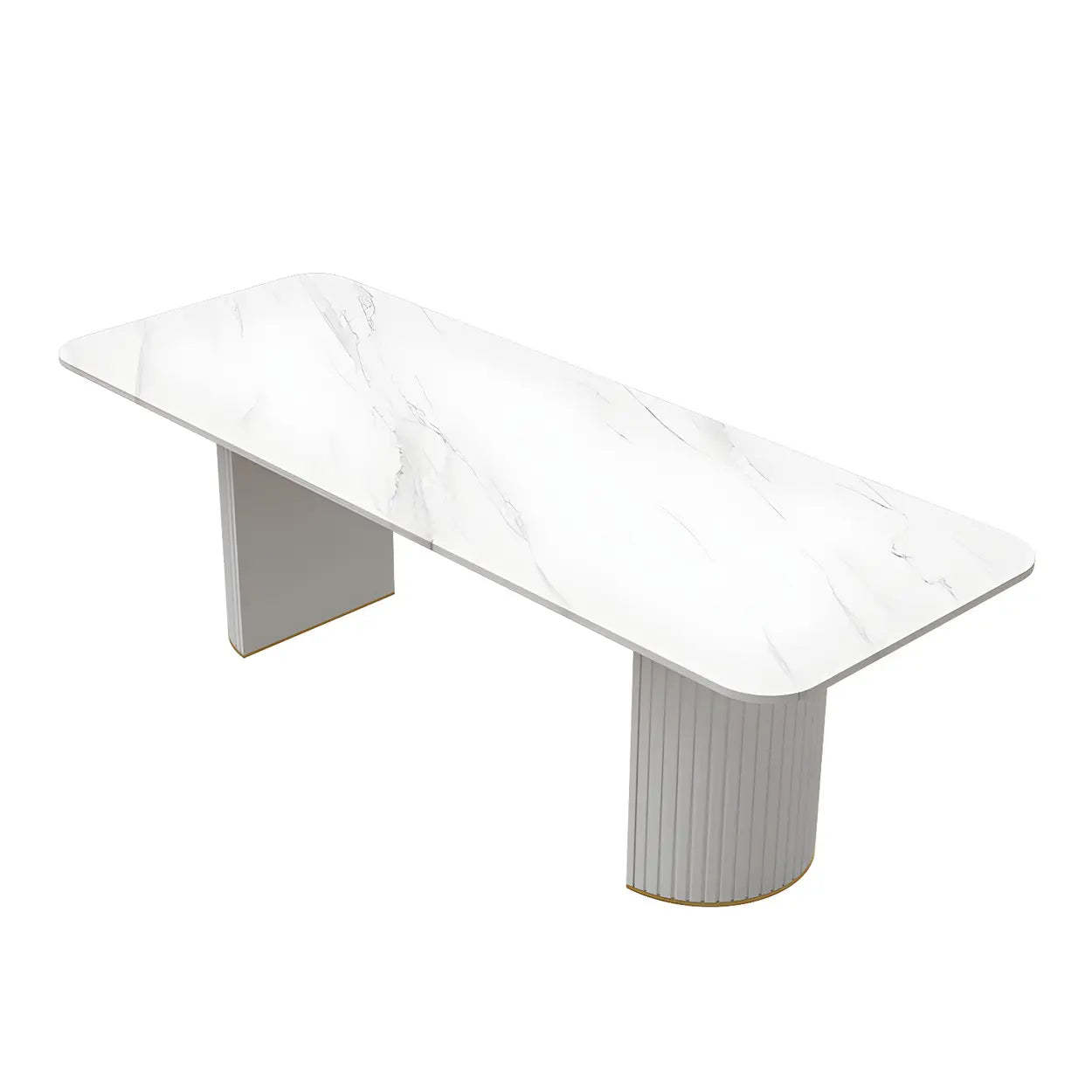 White Stone Rectangular Sled Meeting Table for 6 — Black / Table Only