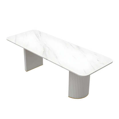 White Stone Rectangular Sled Meeting Table for 6 — Black / Table Only