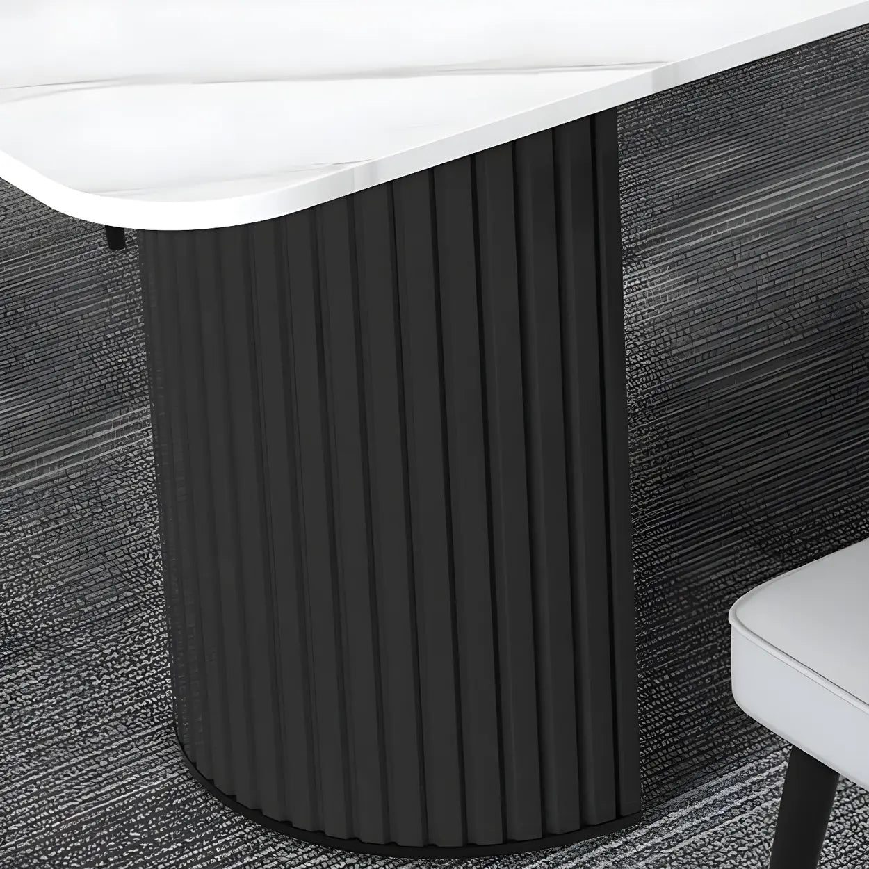 White Stone Rectangular Sled Meeting Table for 6 — Black / Table Only