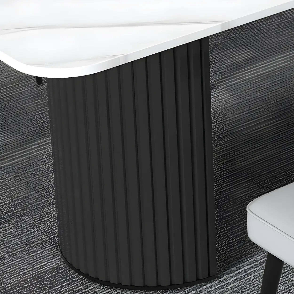 White Stone Rectangular Sled Meeting Table for 6 — Black / Table Only