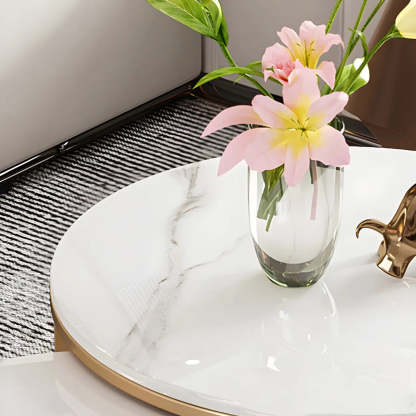White Stone Round Coffee Table Set with Storage