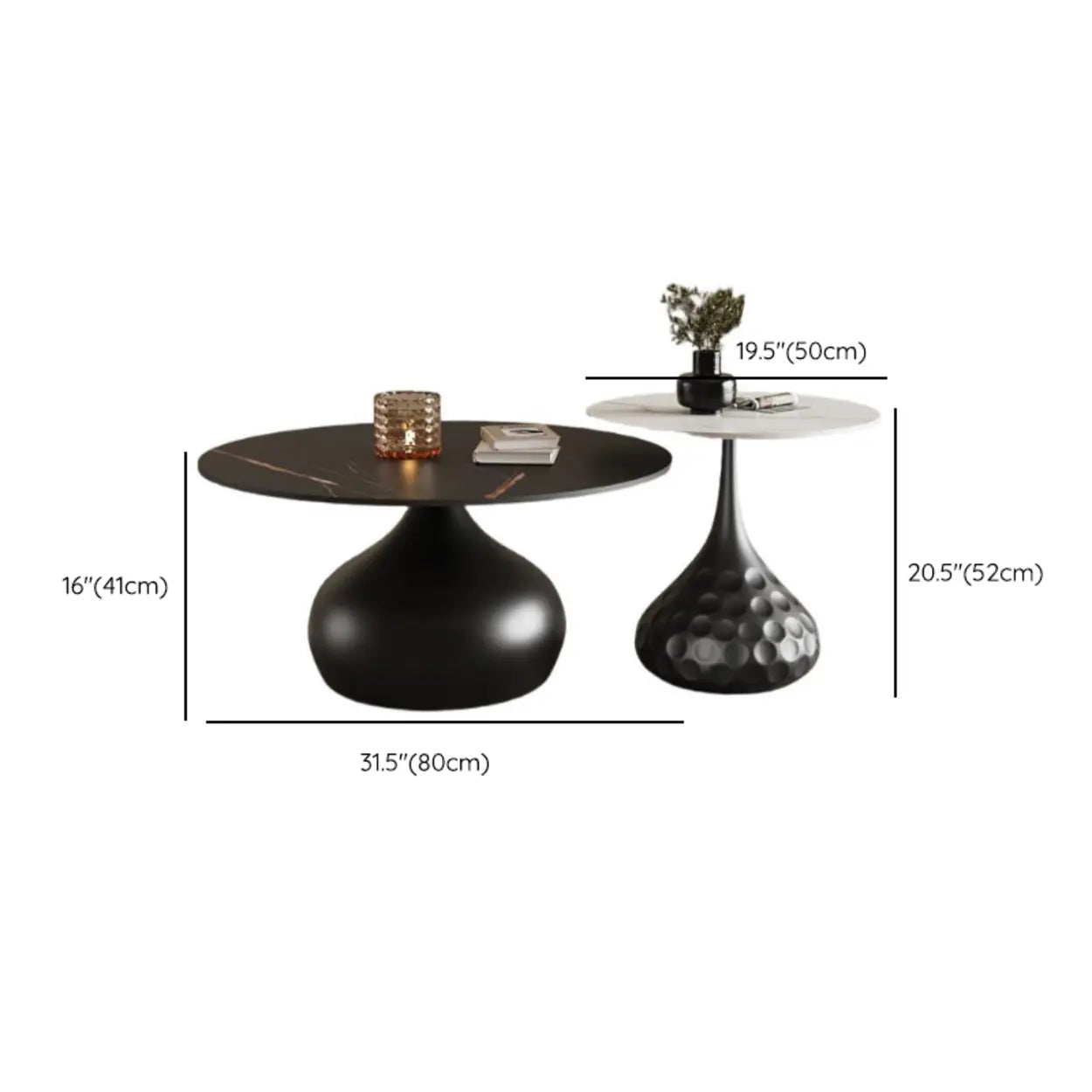 White Stone Round Metal Base Nesting Coffee Tables