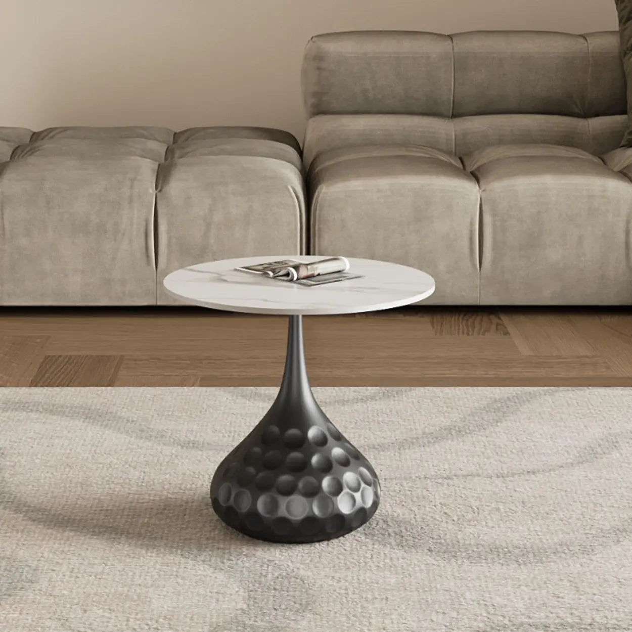 White Stone Round Metal Base Nesting Coffee Tables