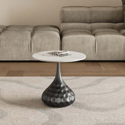 White Stone Round Metal Base Nesting Coffee Tables