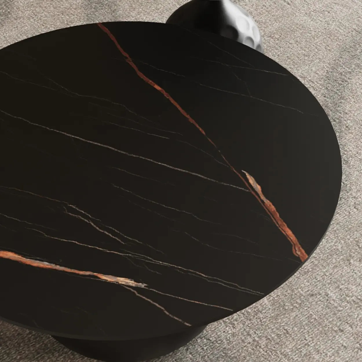 White Stone Round Metal Base Nesting Coffee Tables