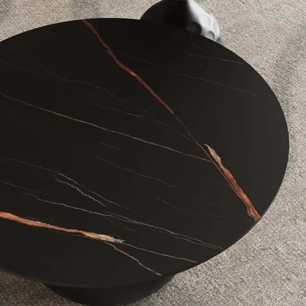 White Stone Round Metal Base Nesting Coffee Tables