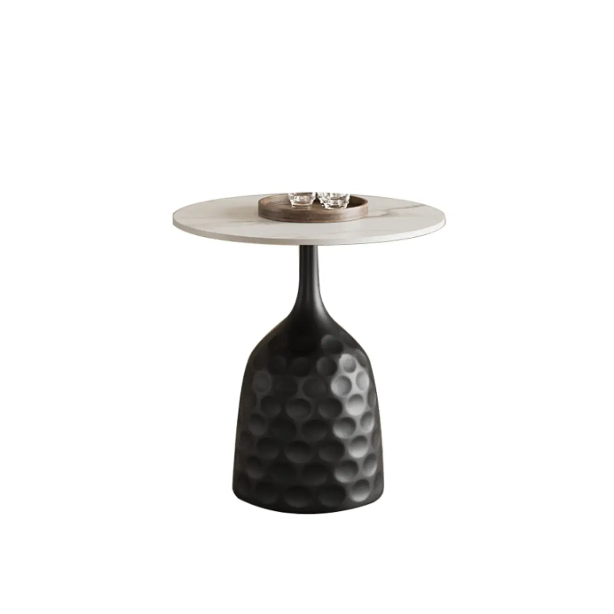 White Stone Round Metal Base Nesting Coffee Tables