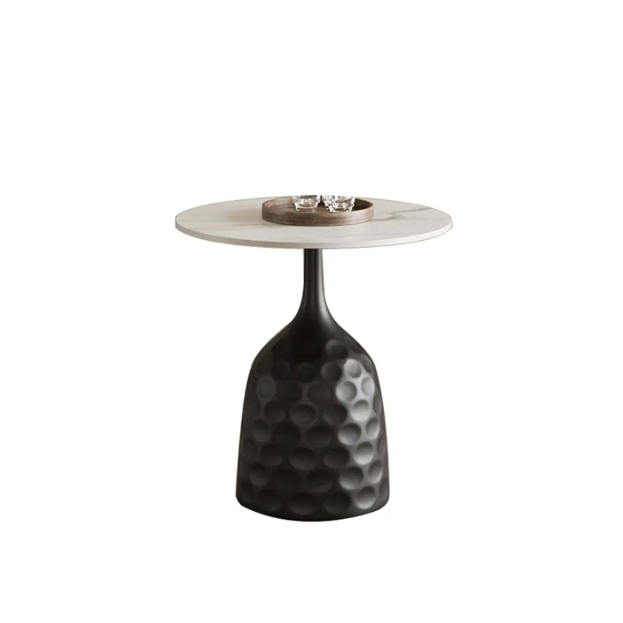 White Stone Round Metal Base Nesting Coffee Tables