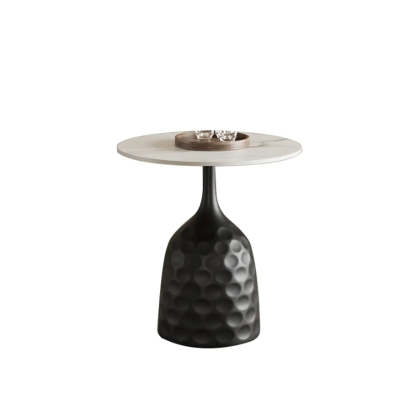 White Stone Round Metal Base Nesting Coffee Tables