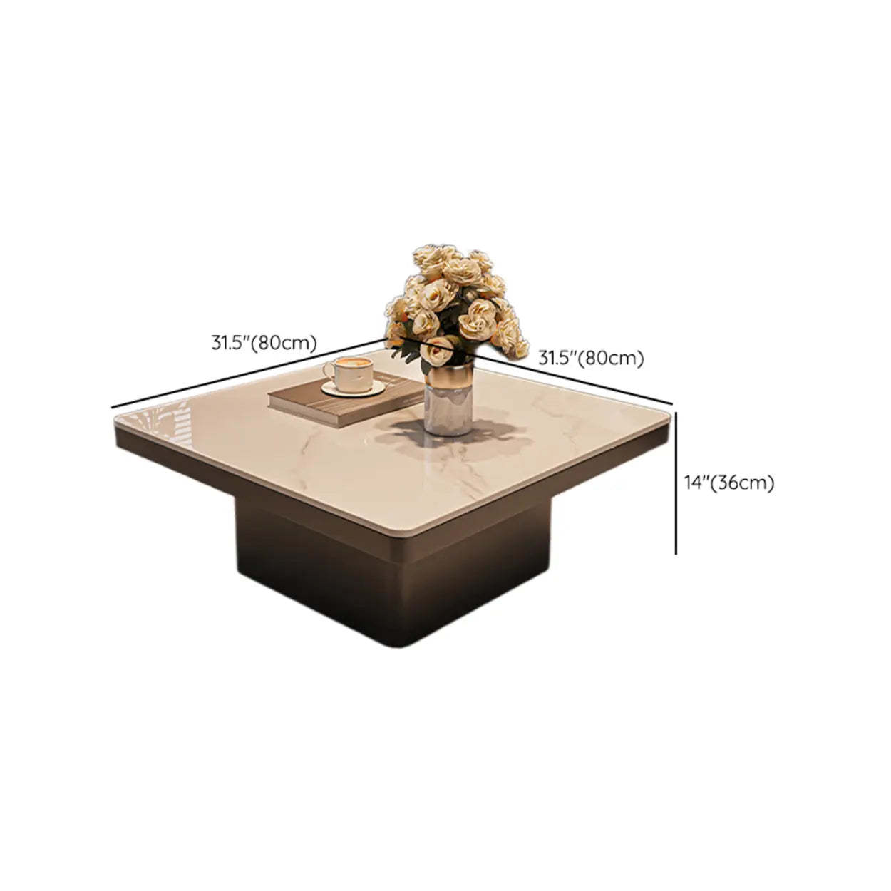 Square Stone-Top Metal Coffee Table