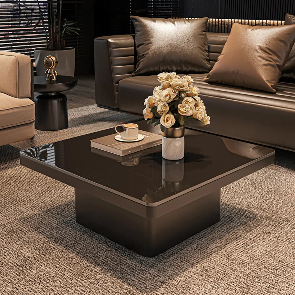 Square Stone-Top Metal Coffee Table — White