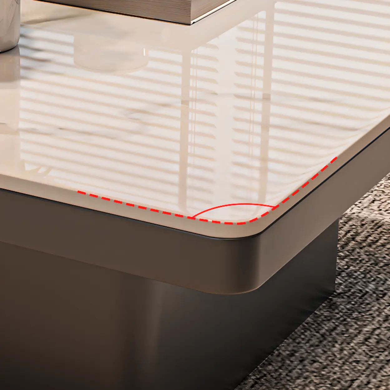 Square Stone-Top Metal Coffee Table