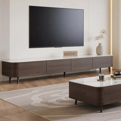 White Stone-Top Drawer TV Stand with Cable Management