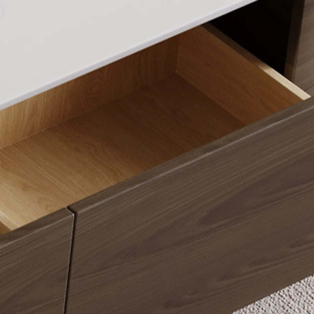 White Stone-Top Drawer TV Stand with Cable Management