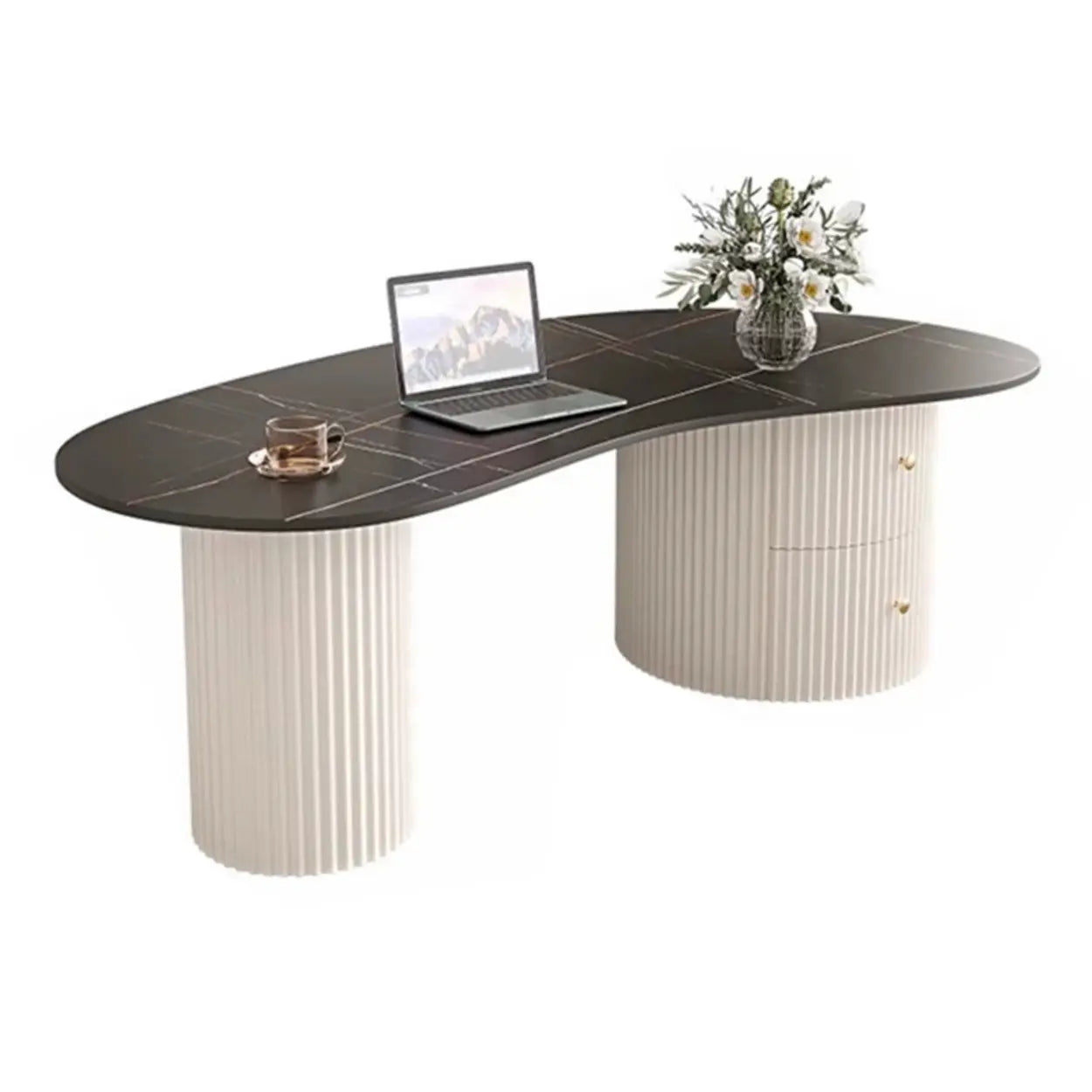 White Stone Free-Form Coffee Table with Drawers