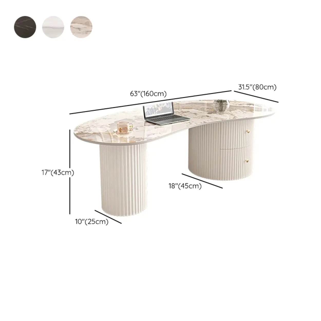 White Stone Free-Form Coffee Table with Drawers