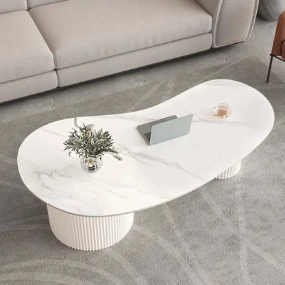 White Stone Free-Form Coffee Table with Drawers — Beige