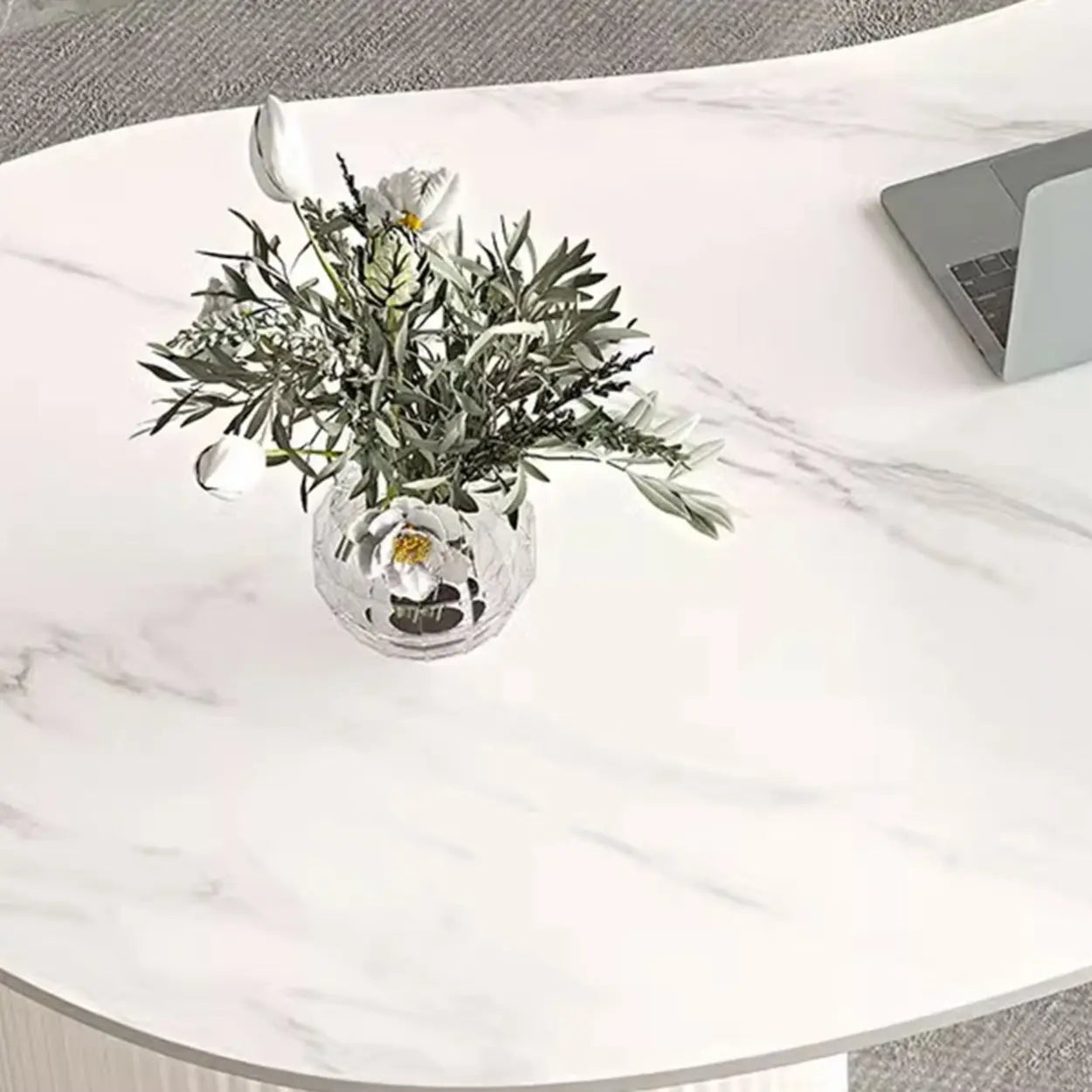 White Stone Free-Form Coffee Table with Drawers — Beige