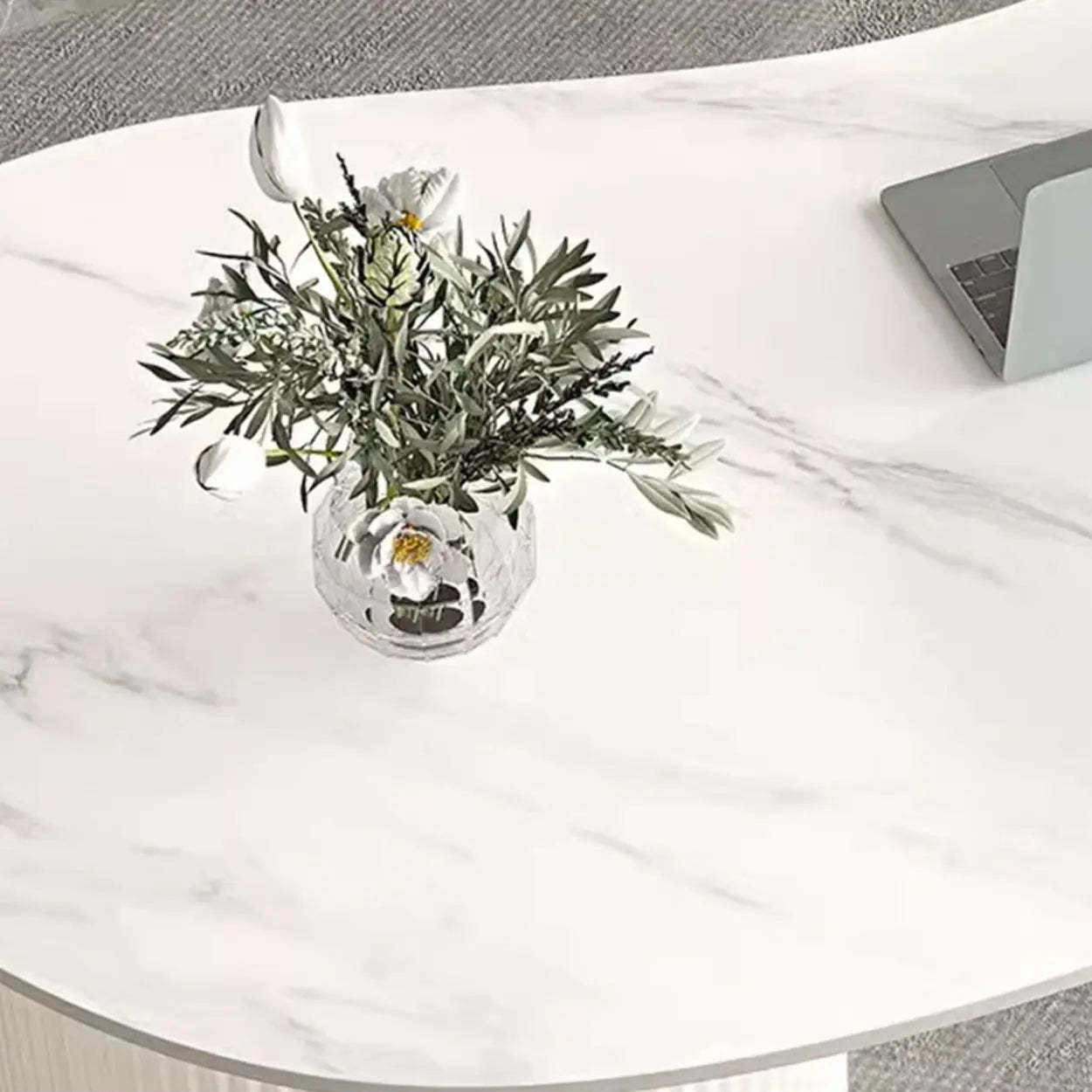 White Stone Free-Form Coffee Table with Drawers — Beige