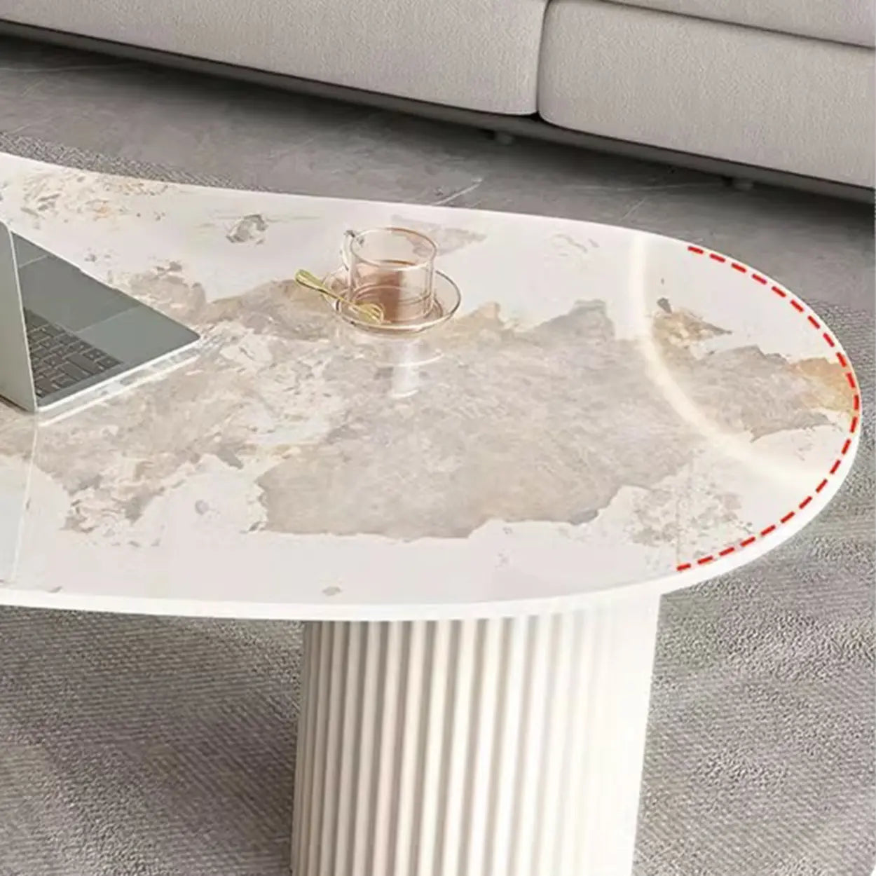 White Stone Free-Form Coffee Table with Drawers — Black
