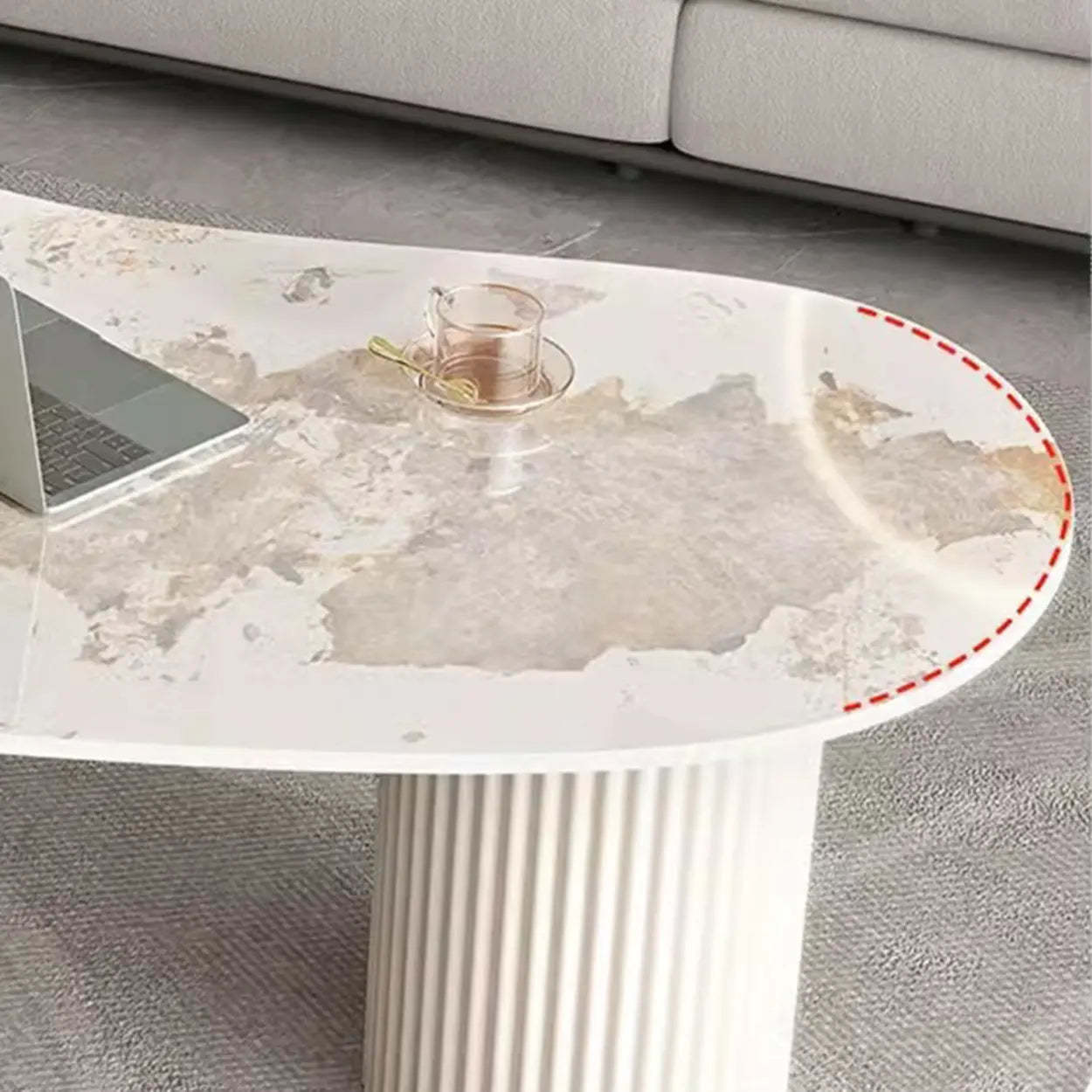 White Stone Free-Form Coffee Table with Drawers — Black