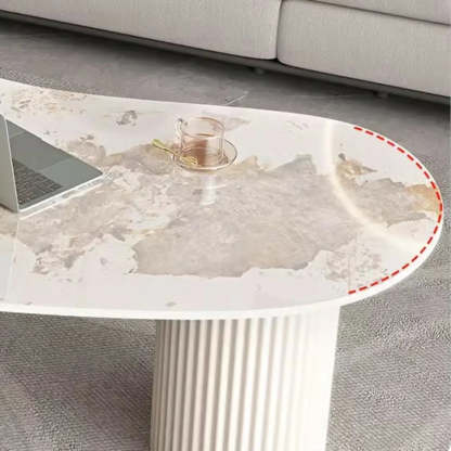 White Stone Free-Form Coffee Table with Drawers — Black