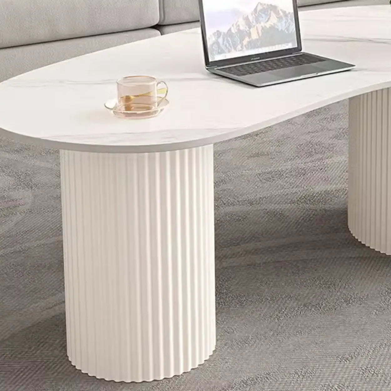 White Stone Free-Form Coffee Table with Drawers — White
