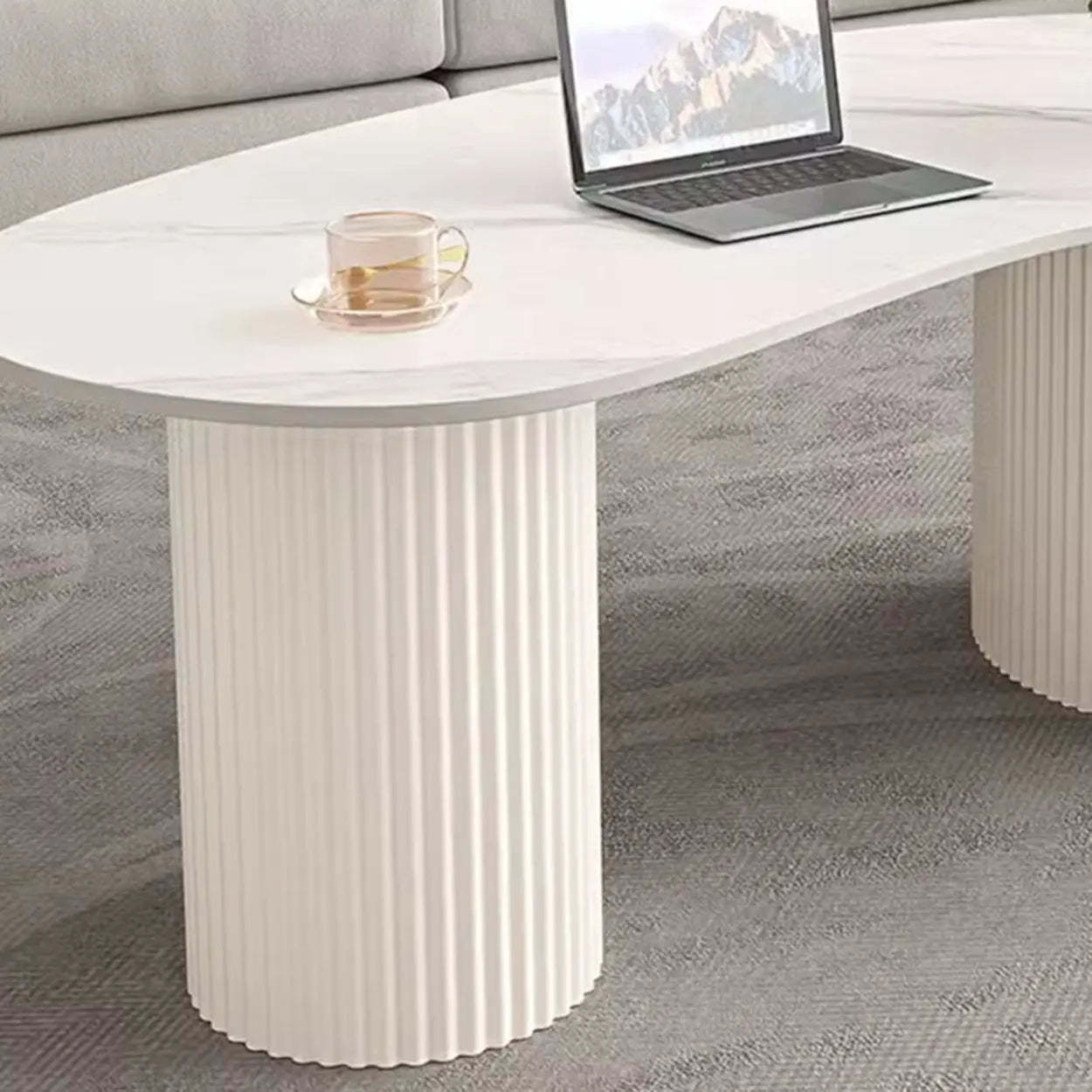 White Stone Free-Form Coffee Table with Drawers — White